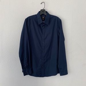 Zara navy blue fitted button up easy iron shirt